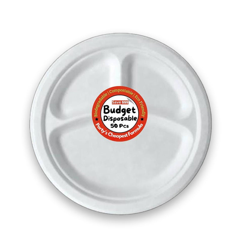 Budget Disposable 10" 3 Comp Plate (50PCS) - $5.99 EA / CTN QTY: 10