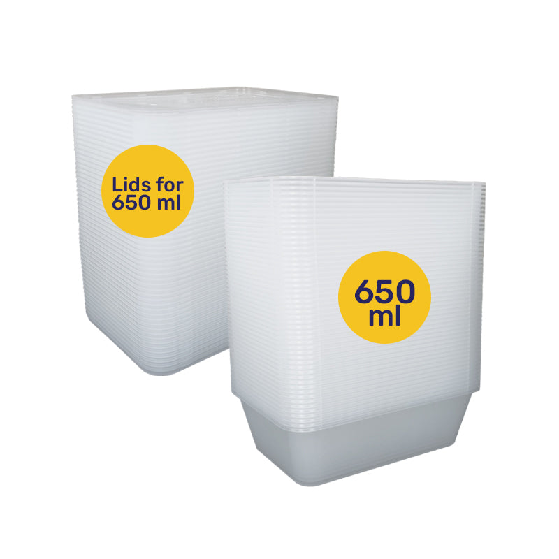 Bulk Pack 650ml Rect Takeaway Container 50PCS + 50PCS Lids (Separated) - $5.90 EA / CTN QTY: 10
