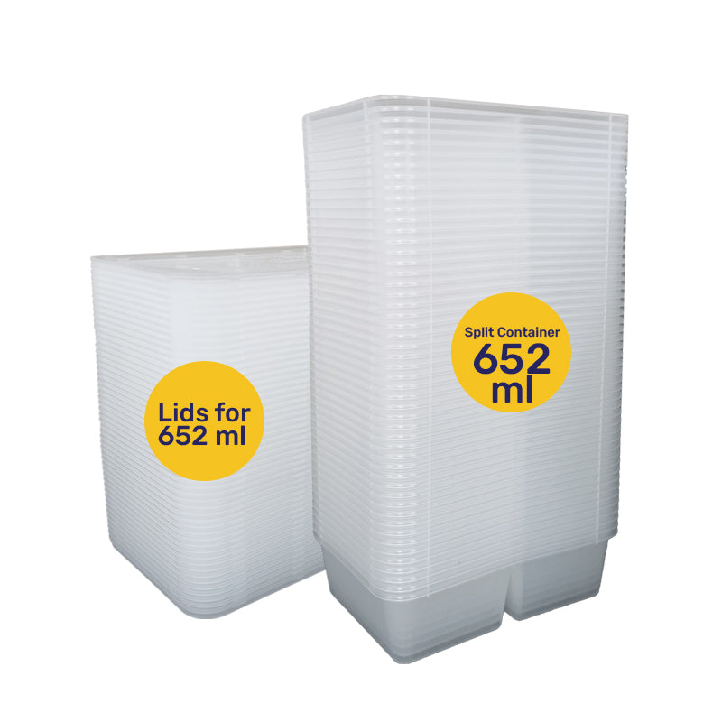 2 Comp Rectangular Takeaway Container 652ml 50PCS + 50PCS Lids (Separated) - $6.95 EA / CTN QTY: 10