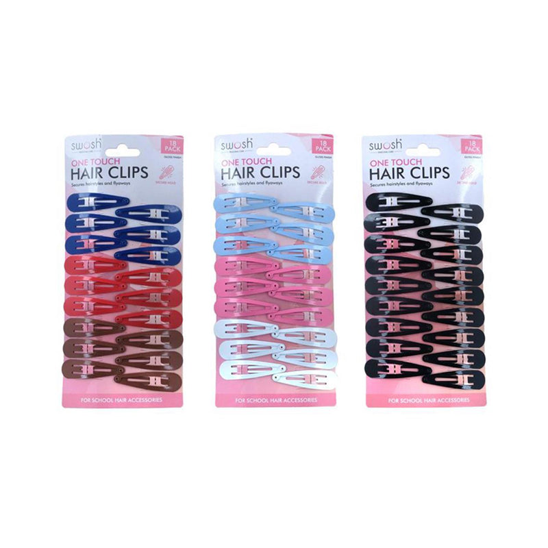 Hair Clips One Touch 18pk 3 ASSTD - $1.20 EA / CTN QTY: 12