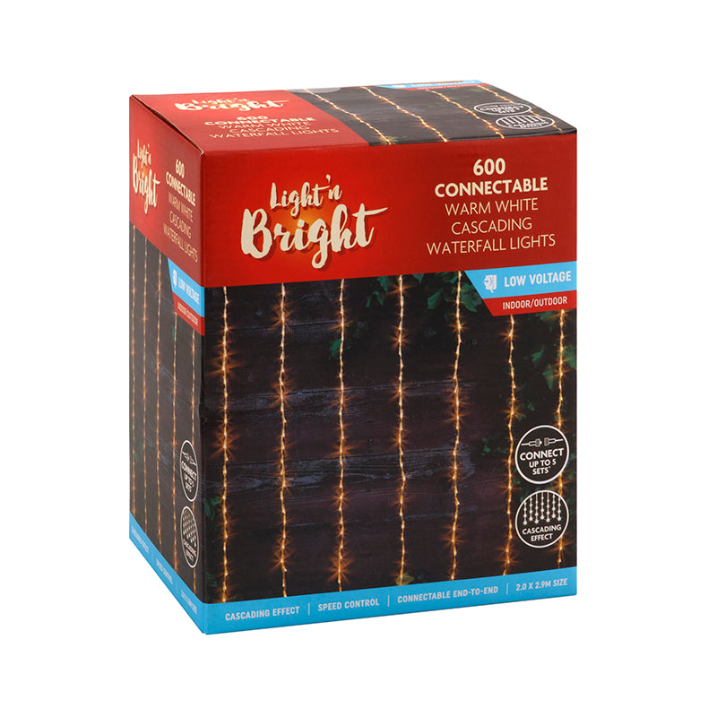 Warm White Waterfall Lights 600 lights Speed Control - $17.50 EA / CTN QTY: 12 - CODE 190