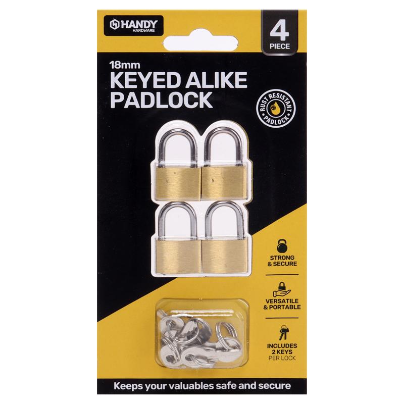 Padlock 18mm Incl 2 Keys Per Lock 4pk - $2.99 EA / CTN QTY: 12