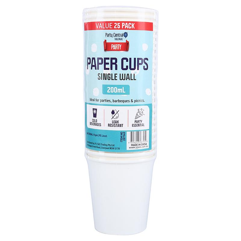 Disposable Paper Cup 200ml White (25PK) - $1.35 EA / CTN QTY: 24