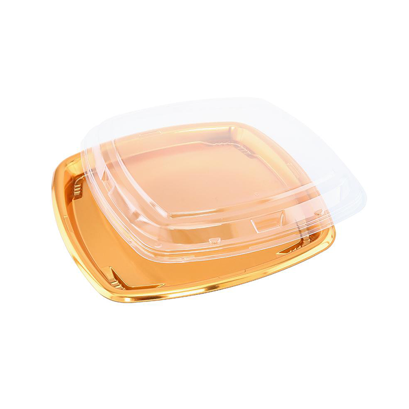 Tray Square Reusable Plastic Gold 30.5x30.5x3.5cm w/ Lid - $1.75 EA / CTN QTY: 24