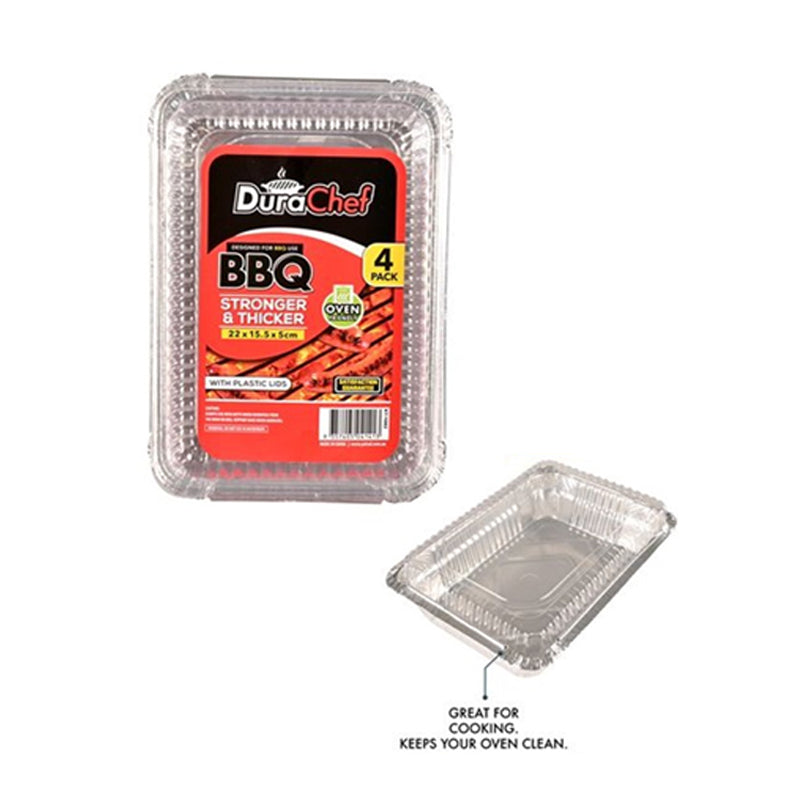 Foil Tray w/ Plastic Lid 22x15.5x5cm 4PK - $1.60 EA / CTN QTY: 12