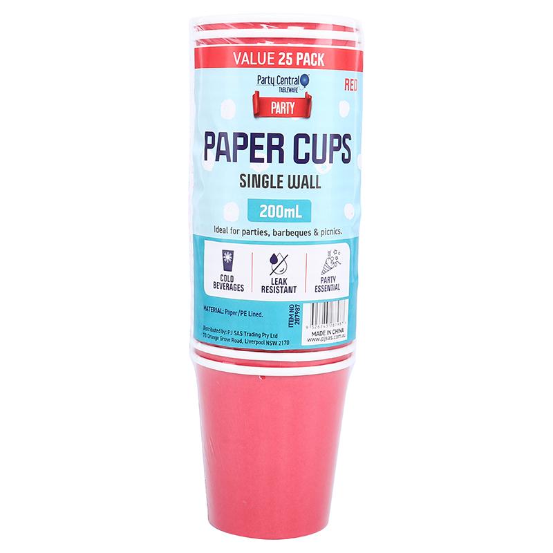 Disposable Paper Cup 200ml Red (25PK) - $1.85 EA / CTN QTY: 24