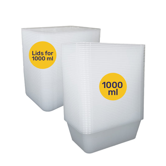 Bulk Pack 1000ml Rect Takeaway Container 50PCS + 50PCS Lids (Separated) - $6.75 EA / CTN QTY: 10