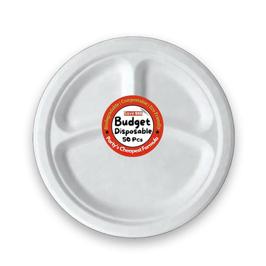 BUDGET DISPOSABLE 10" 3 COMP PLATE (50PCS) - $5.99 CTN 10