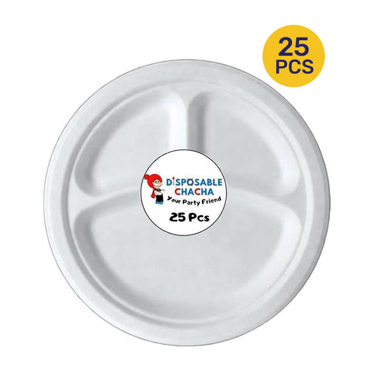 DISPOSABLE CHACHA 10" 3 COMP ROUND PLATE (25PCS) - $3.49 EA / CTN QTY:16