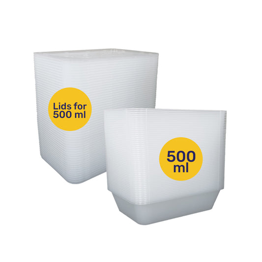 Bulk Pack 500ml Rect Takeaway Container 50PCS + 50PCS Lids (Separated) - $5.60 EA / CTN QTY: 10