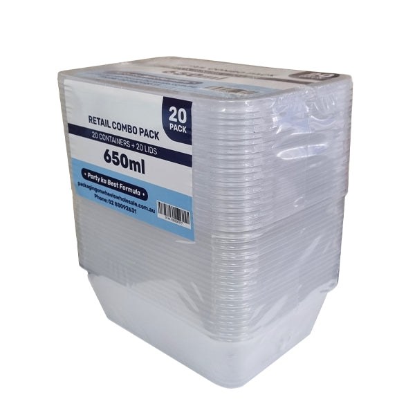 Retail Combo Pack Party Ji 650ml Rect Container (20PCS) - $2.99 EA / CTN QTY: 10