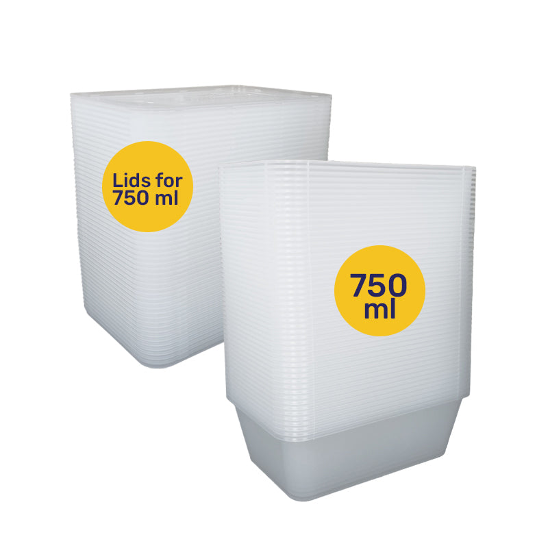 Bulk Pack 750ml Rect Takeaway Container 50PCS + 50PCS Lids (Separated) - $6.25 EA / CTN QTY: 10