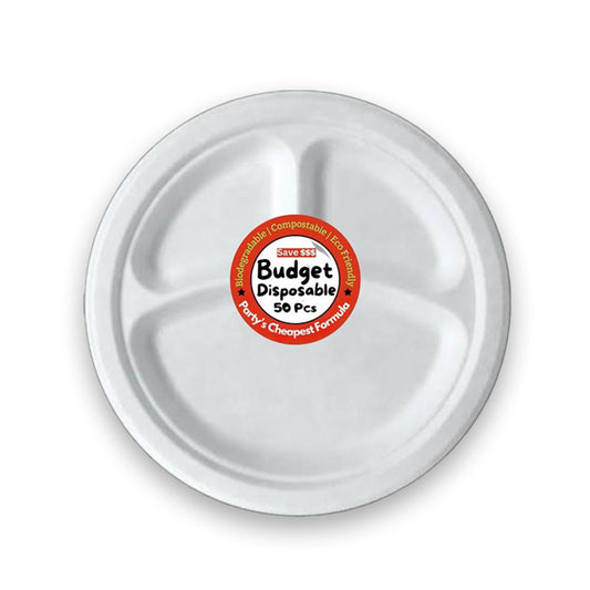 BUDGET DISPOSABLE 9"-3 COMP PLATE (50PCS) - $4.25 CTN 10