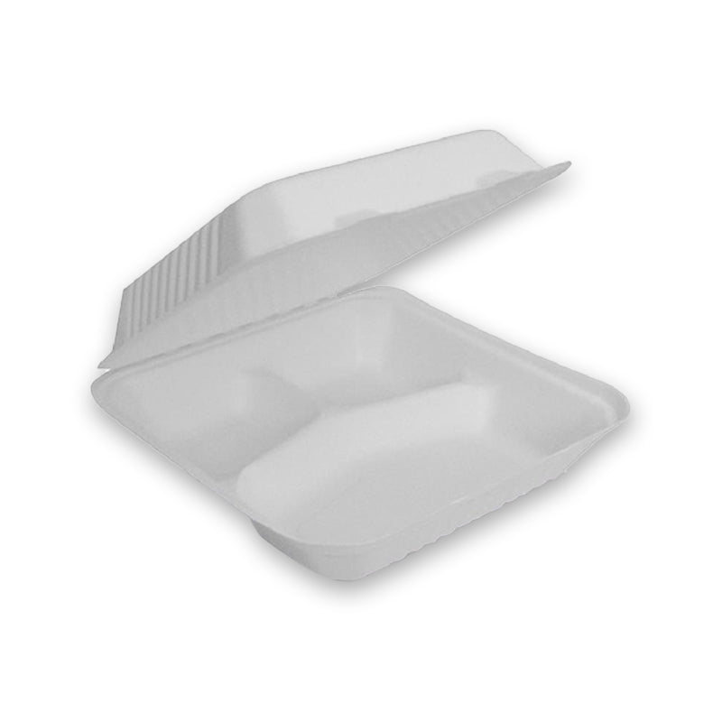 Sugarcane 9"/3 Compartments Dinner Clamshells - 200 PCS
