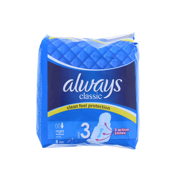 Always Pads Classic Night 8PK - $2.99 EA / CTN QTY: 18 - Good Seller