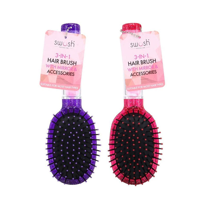 Hair Brush w/ Mirror and Hair Accessories 3 in 1 - $1.50 EA / CTN QTY: 12