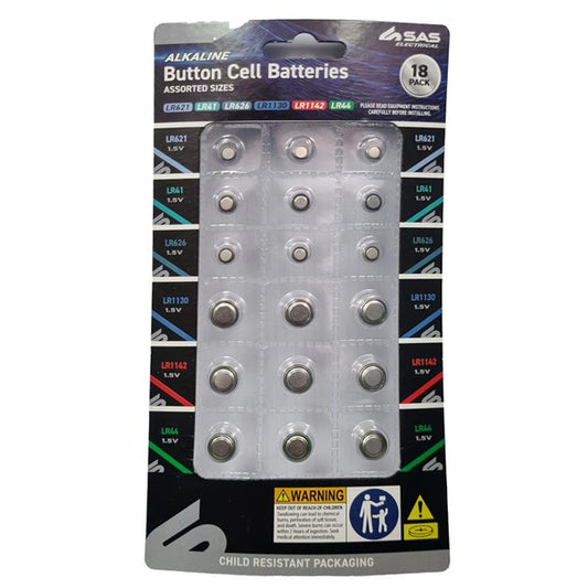 Button Cell Battery Alkaline ASSTD 1.5V 18pc - $1.99 EA / CTN QTY: 12