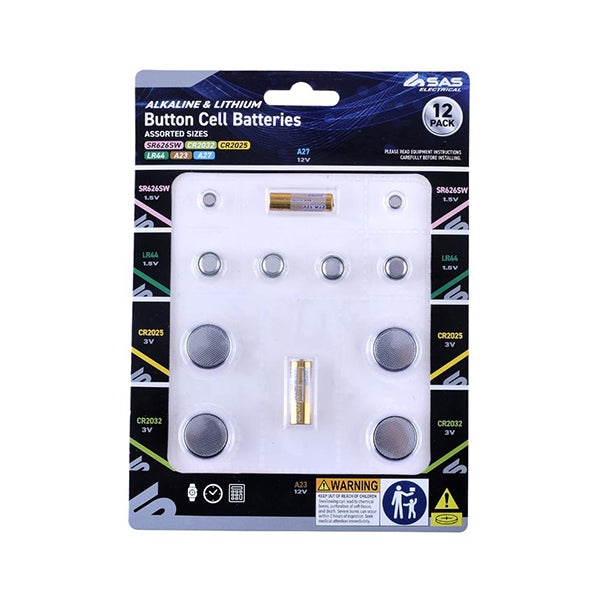 Button Cell Battery Alkaline & Lithium Assorted 12PK - $2.50 EA / CTN QTY: 12