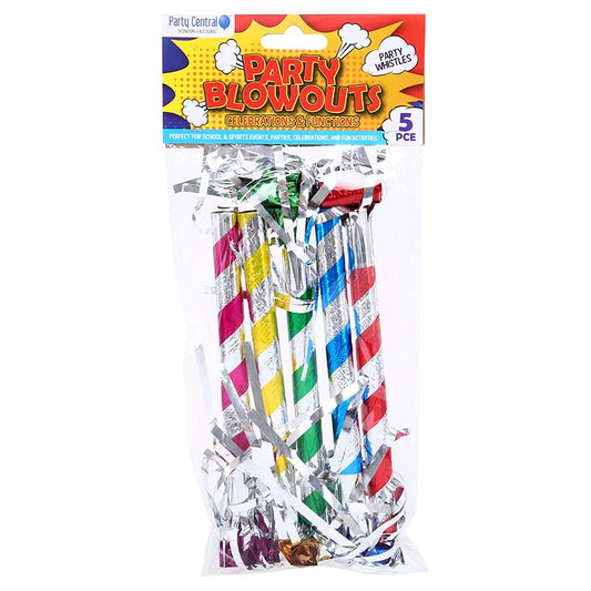 Party Blowouts Assorted Colours 5pc - $1.20 EA / CTN QTY: 12