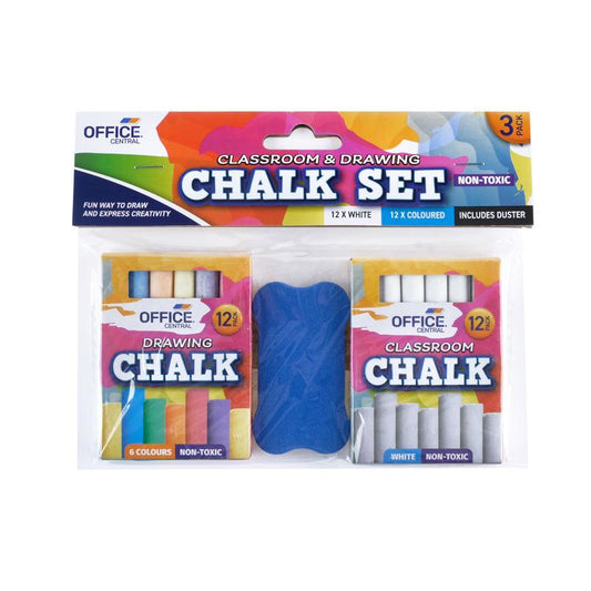 Chalk Set with Duster 3pk - $1.50 EA / CTN QTY:12