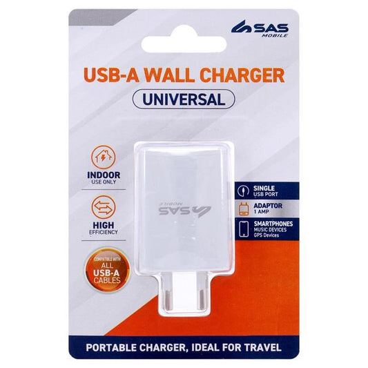 Charger 1 Port USB-A 1A White - $5.20 EA / CTN QTY:12