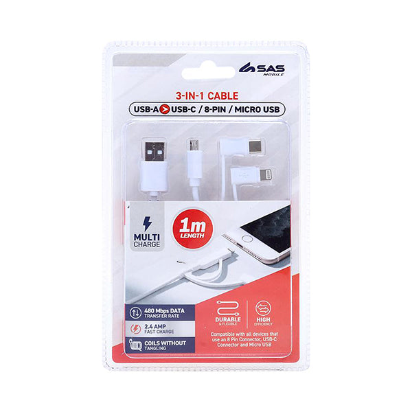Charge & Sync Universal 3in1 for iPhone & Android - $4.99 EA / CTN QTY: 12