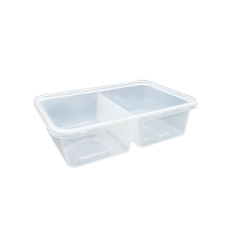 2 COMP RECTANGULAR TAKEWAY CONTAINER 652ML 50PCS + 50PCS LIDS - $6.95 CTN 10