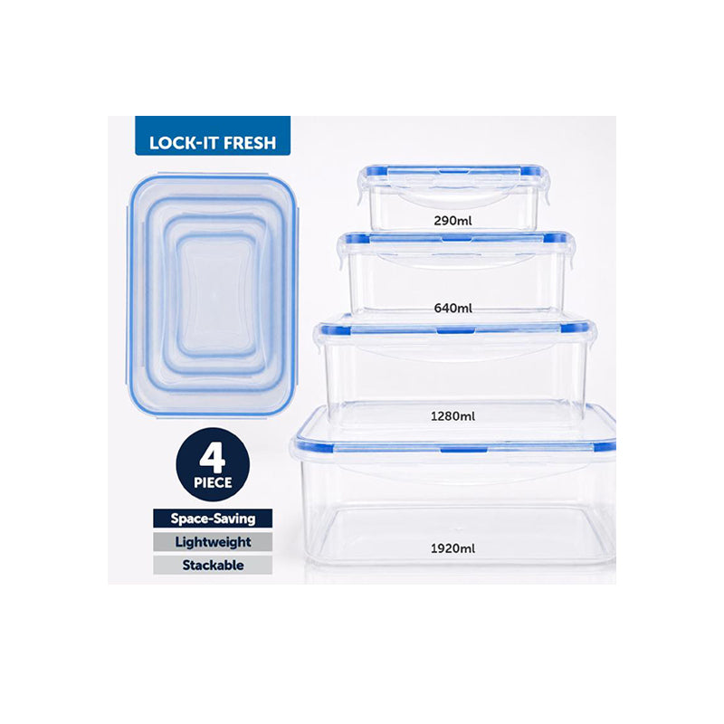 Container Lock It Fresh Rectangle 4pk (290, 640, 1280, 1920ml) - $5.70 EA / CTN QTY: 12