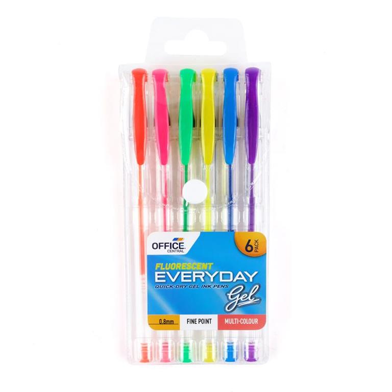 GEL PENS 6PK - ASSORTED COLOUR PACK   - $1.20 CTN 6