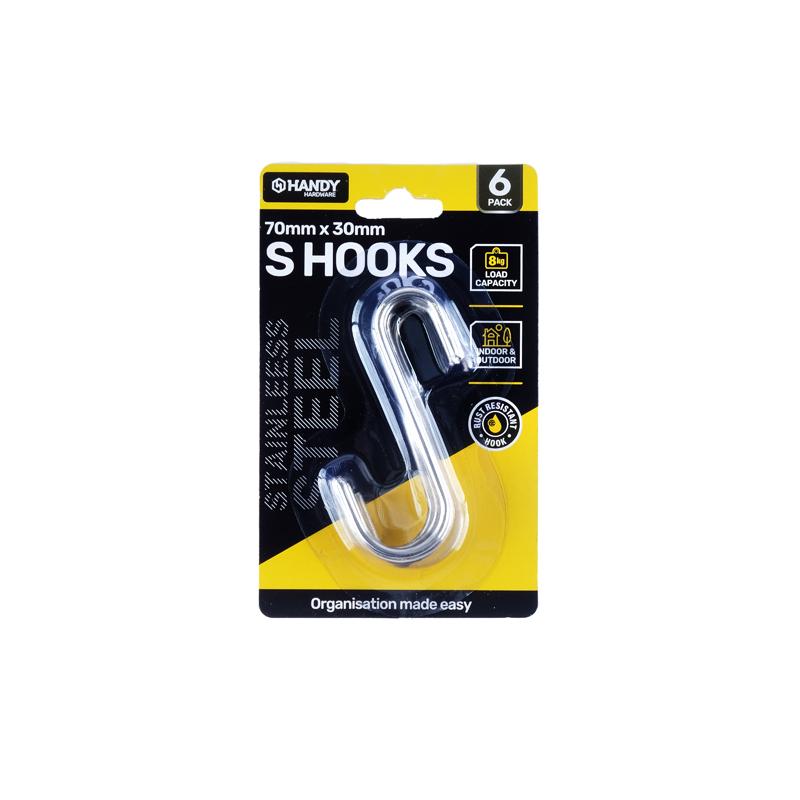 S Hook Stainless Steel 70mm - $1.50 EA / CTN QTY: 12