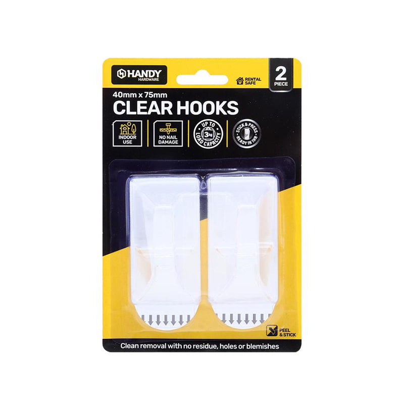 Removable Hooks Rectangle Clear 2pk - $1.50 EA / CTN QTY: 12