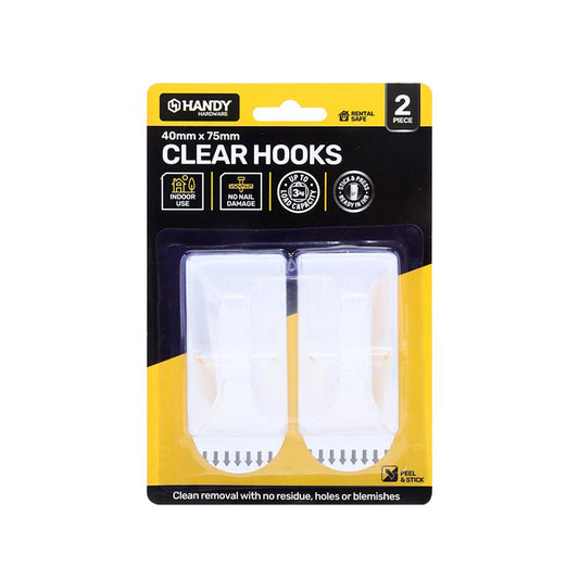 Removable Hooks Rectangle Clear 2pk - $1.50 EA / CTN QTY: 12