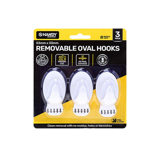 Removable Hooks Oval Clear 53x33mm 3PK - $1.50 EA / CTN QTY: 12