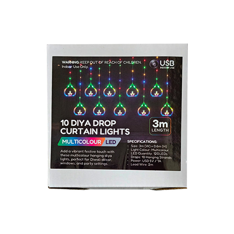 LED Diya Curtain String Lights 10  Drops - $10.99 EA / CTN QTY: 12