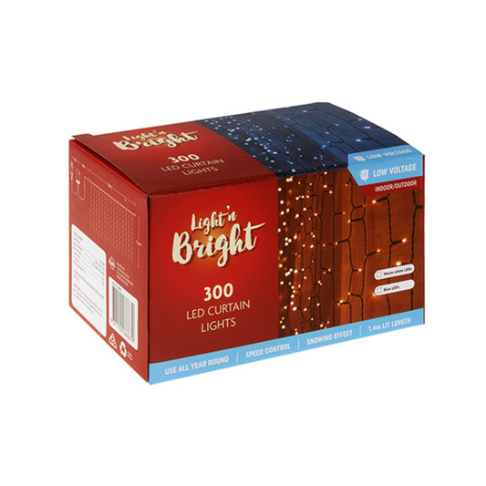 Warm White/Blue Light Curtain Snowing Function 300PK - $21.40 EA / CTN QTY: 6 - CODE 667