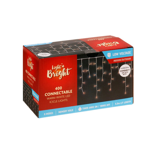 Warm White Lights Icicle Connectable 400PK - $10.00 EA / CTN QTY: 8 - CODE 191