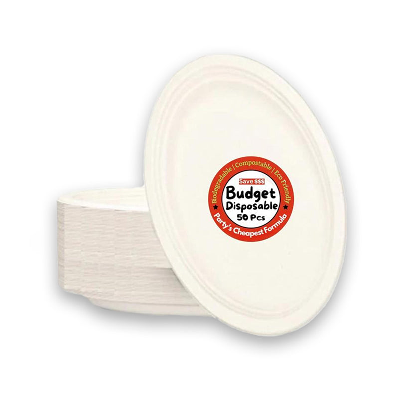 BUDGET DISPOSABLE EXTRA LARGE OVAL PLATE (50PCS) - $7.50 CTN 10