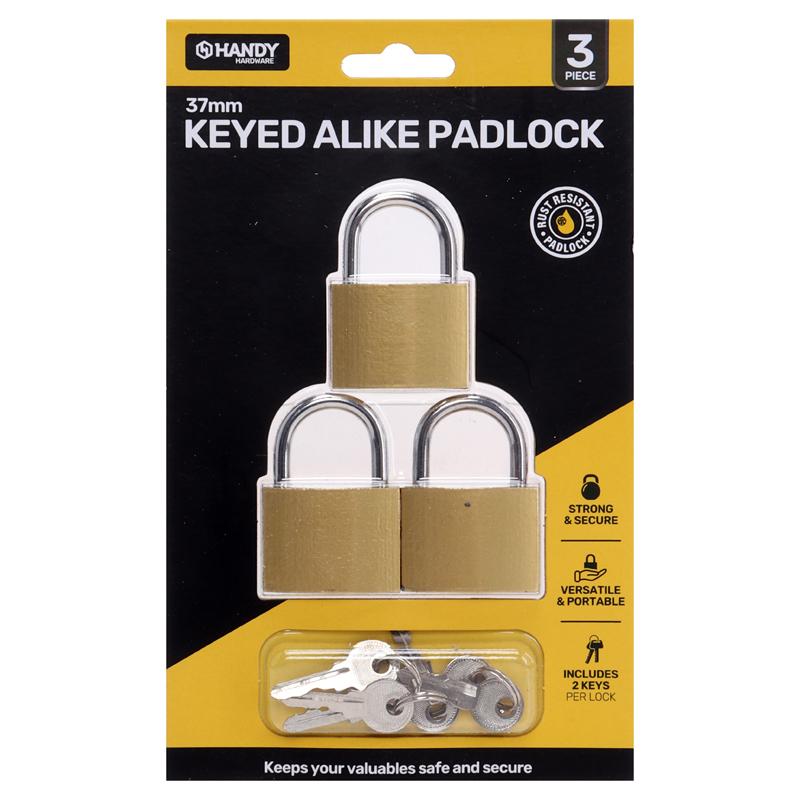 Padlock 37mm Incl 2 Keys Per Lock 3pk - $2.99 EA / CTN QTY: 12