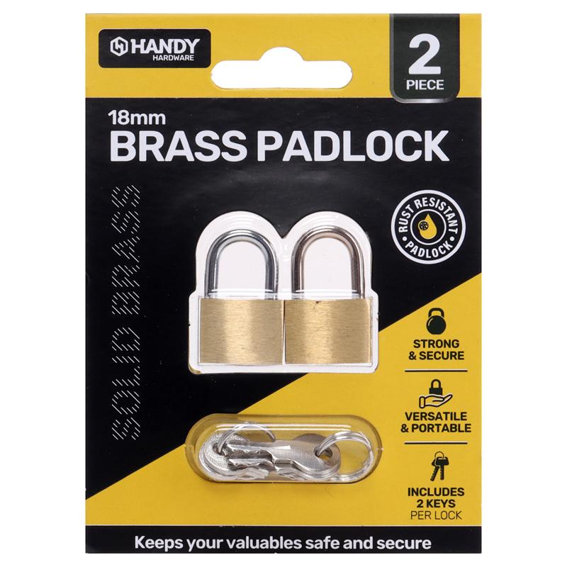 Padlock Brass 18mm 2pk - $1.65 EA / CTN QTY: 12