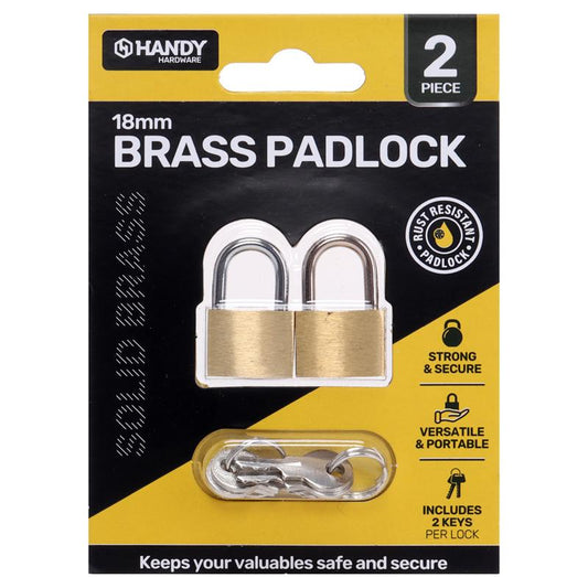 Padlock Brass 18mm 2pk - $1.65 EA / CTN QTY: 12