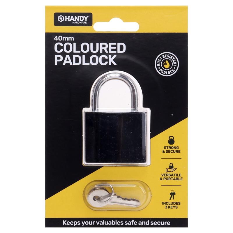 Padlock Black & Silver ASSTD 40mm INCL 3 Keys - $1.50 EA / CTN QTY: 12