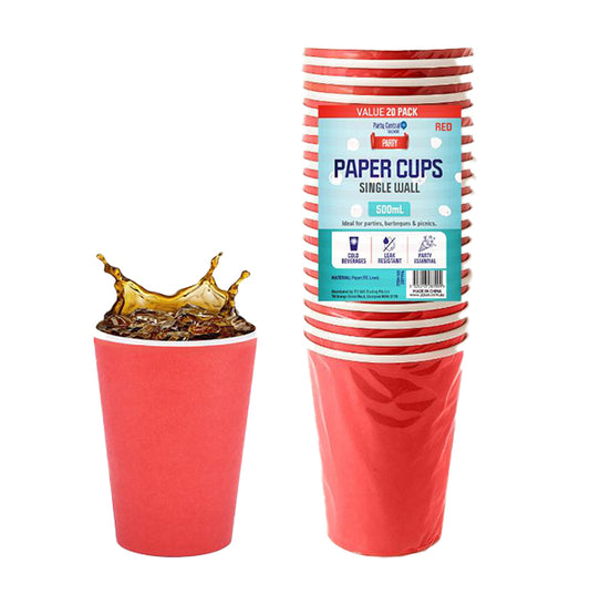 Disposable Paper Cup Red 500ml (20PK) - $3.35 EA / CTN QTY: 24