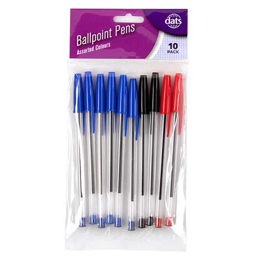 Pen Ballpoint 10pk Mixed Black Blue Red - $1.20 EA / CTN QTY: 12