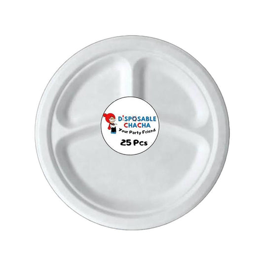 DISPOSABLE CHACHA 10" 3 COMP ROUND PLATE (25PCS) - $3.49 CTN 16