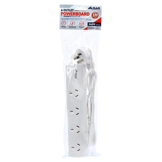 Power Board 4 Way 1m Black or White - $5.50 EA / CTN QTY: 12