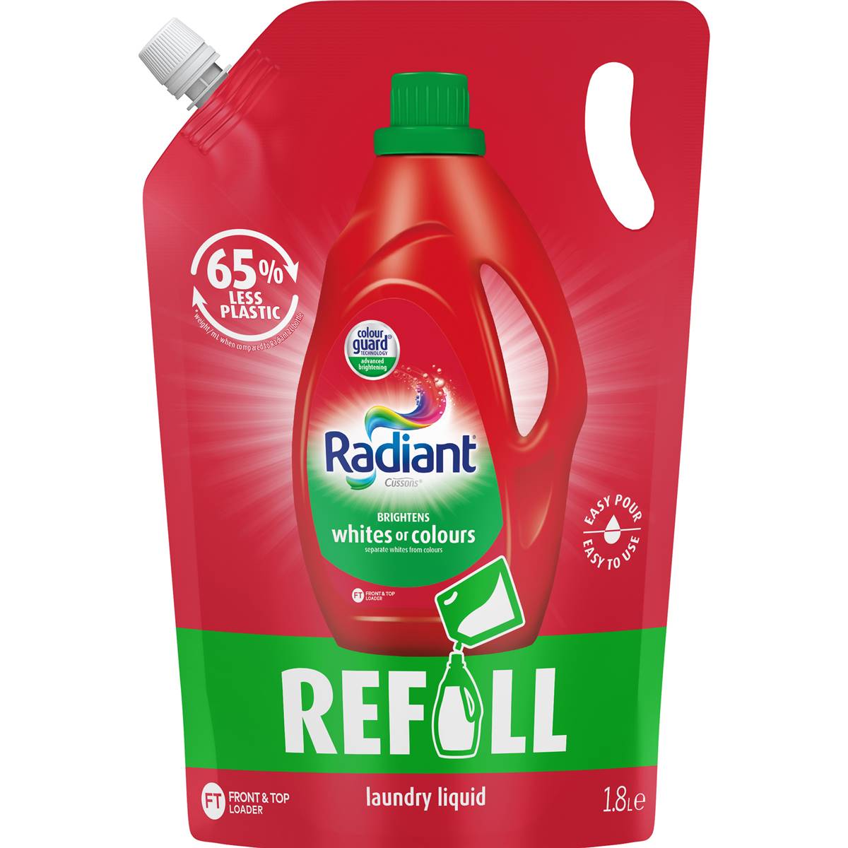 Radiant 1.8L Laundry Liquid Refill Brightens Wh or Col - $5.49 EA / CTN QTY: 12
