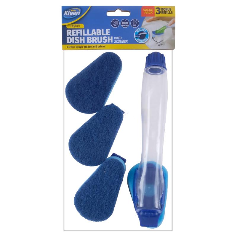 DISH SPONGE & SCOURER WITH SOAP DISPENSING HANDLE REFILL PACK INCL 3X SPONGE REFILLS - $2.99 CTN 6