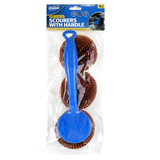 SCOURER WITH HANDLE INCLUDES 2 REFILL SCOURERS 4PC - $1.65 CTN 6