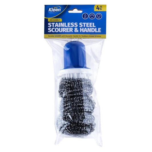 SCOURERS STAINLESS STEEL WITH HANDLE - INCLUDES 3 - $1.85 CTN 6