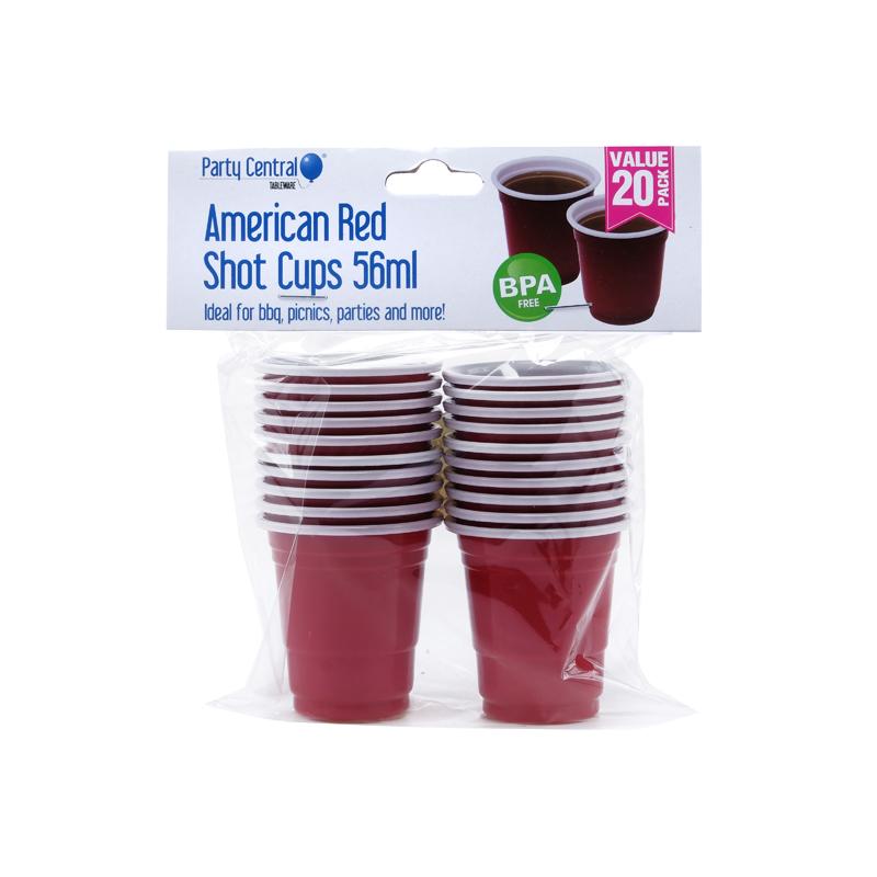 Drinkware Shot Cups American Red 56ml (20PK) - $1.50 EA / CTN QTY: 36